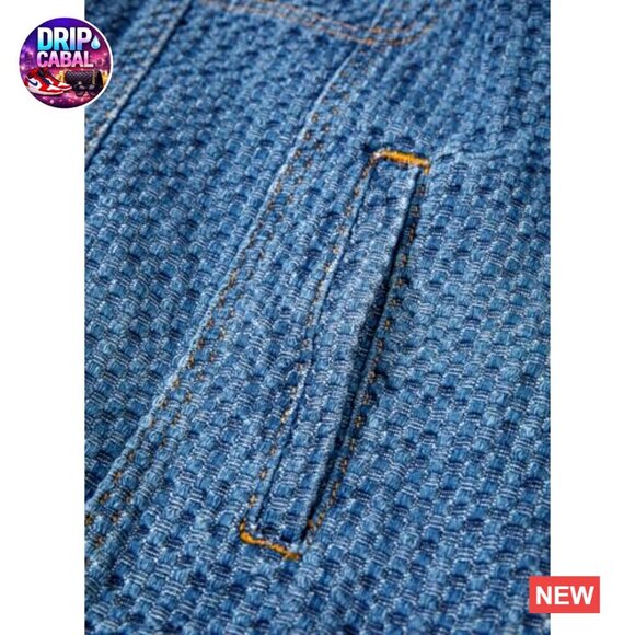 Oversized Boyfriend Jean Jacket Textured Denim Long Sleeve Button Up Tunic - Picture 7 of 7